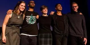 Shona Thomson (middle) with 'Launch!...' soundtrack composers (l-r) Jenny Sturgeon, Jason Singh, Arun Ghosh and John Ellis. Image © Eoin Carey Photography.