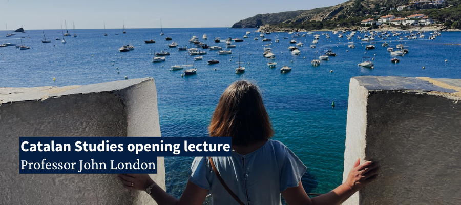 an image of a woman looking out at boats on the sea from between two rocks