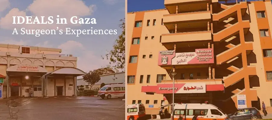 two images side-by-side of Gazan hospitals with event title overlaid