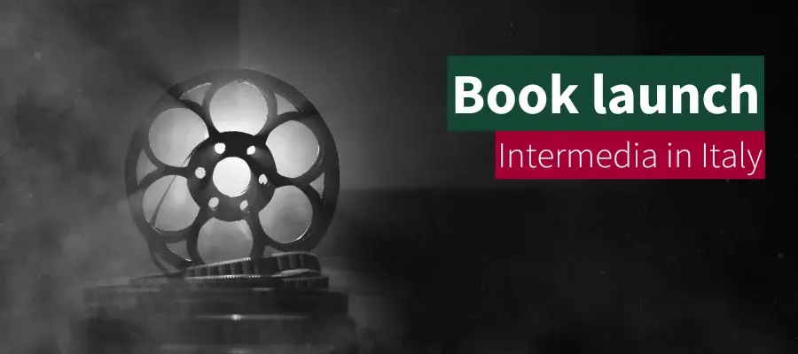 a photo of a backlit film reel on the ground with event title overlaid