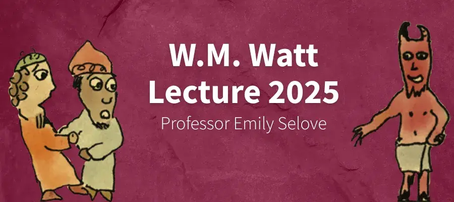 a stone background with two cartoon men on one side, looking frightened by a cartoon devil on the other. Event title overlaid