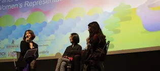 Photo of three women taking part in a panel discussion