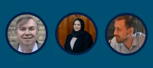 Photo of Professor Mark Sedgwick, Dr Walaa Quisay, and Dr Dr Richard McNeil-Willson in circular frames on a blue background. 