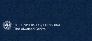 Alwaleed Centre Logo on a dark blue background with mosaics/tiles. 