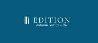 a blue background; overlaid, a logo evoking books resting against each other, and "EDITION: Autumn Lecture 2026"