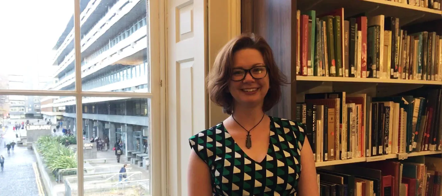 Ella Leith in the library at the School of Scottish Studies Archives