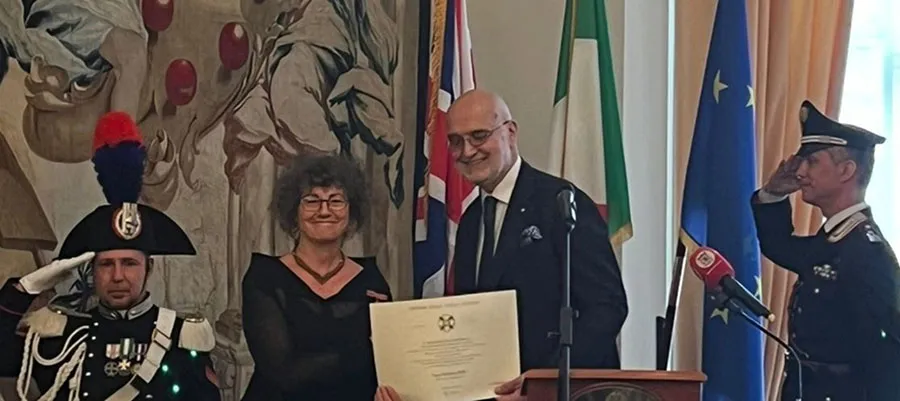 Photo of Federica Pedriali receiving the Cavaliere dell'Ordine della Stella d'Italia 