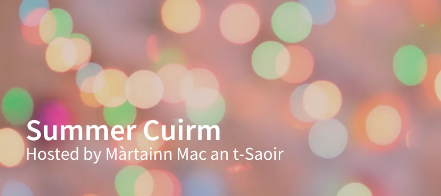 an out of focus photo of colourful lights with event info overlaid