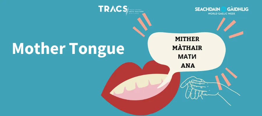 a blue background with a graphic of a red mouth saying 'mother' in an array of different languages, with event title overlaid