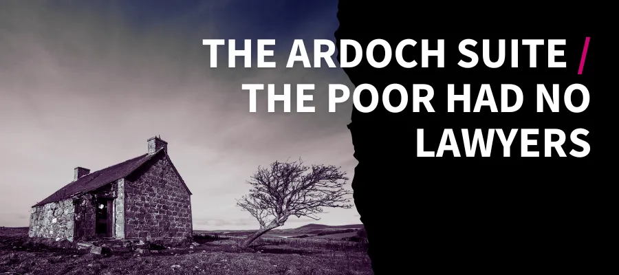 a black and white image of a rural cottage and bare tree with event title overlaid