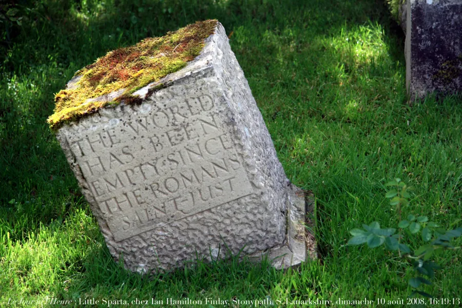 Engraved stone in Little Sparta, the home of Ian Hamilton Finlay