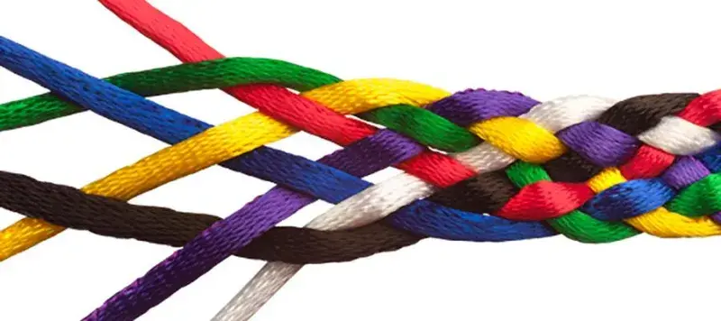 Coloured threads being wound together