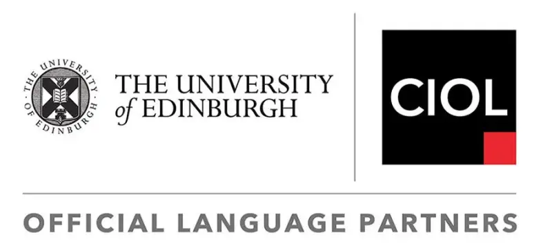 University of Edinburgh logo next to CIOL logo, text reads official language partners