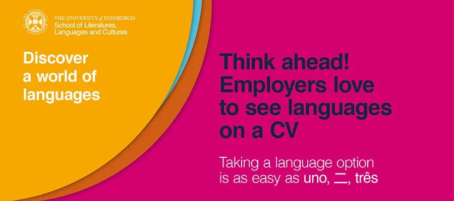 Graphic saying think ahead - employers love to see languages on a CV