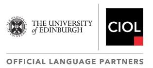 University of Edinburgh logo next to CIOL logo, text reads official language partners