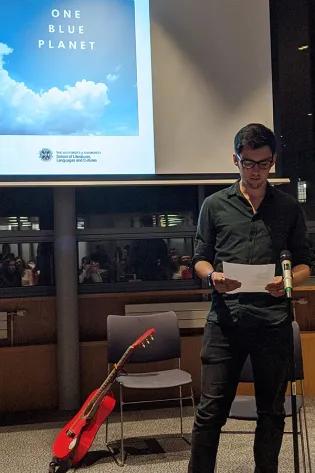 Photo of a student reading an extract