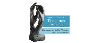 Detail from a book cover of a sculpture of two hands touching