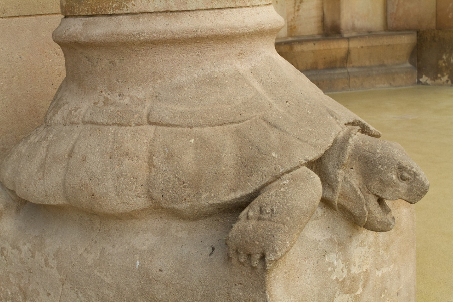 Carving of a tortoise, part of the facade of Gaudi's La Sagrada Familia in Barcelona, Spain