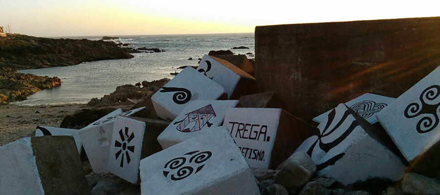 Beach scene with painted stones