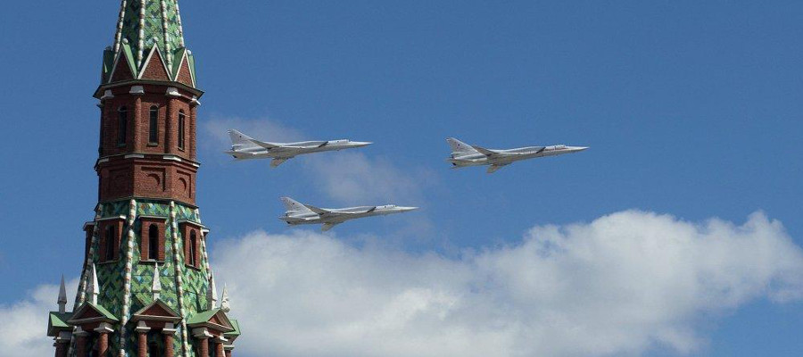 Jets flying by a building in Russia