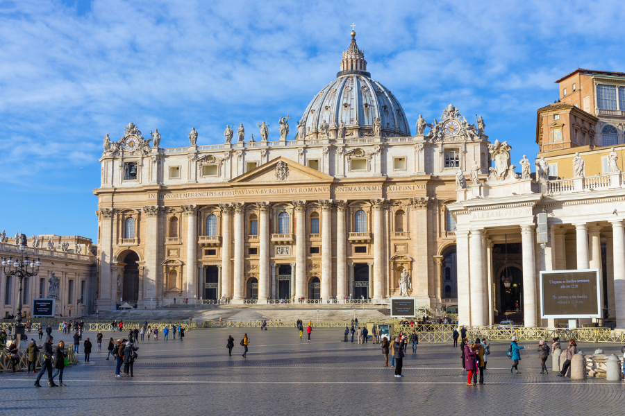 St. Peter's Basilica facade in Rome, Italy