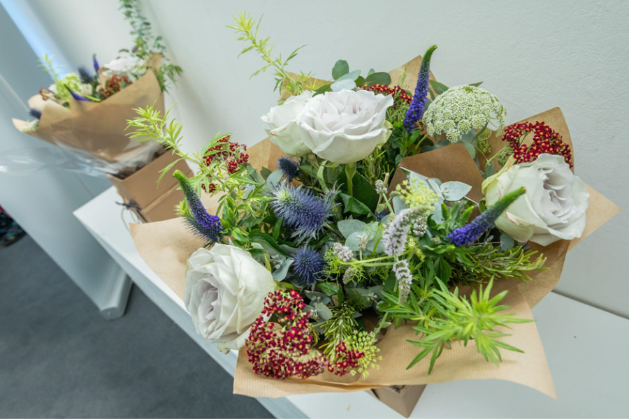 Flower display at reception for Jenni Fagan during the Book Festival