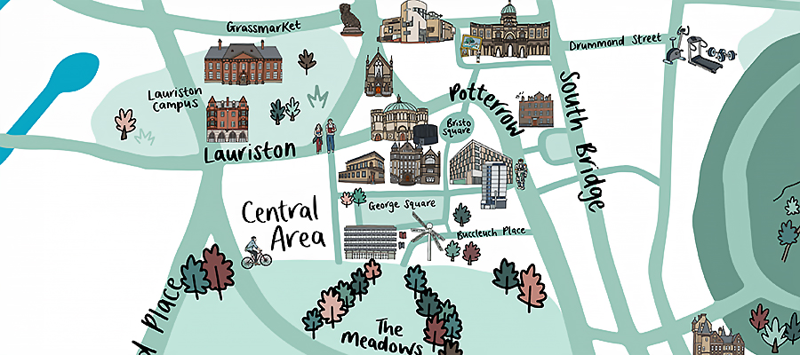 Illustrated map of Edinburgh from Virtual Visit platform