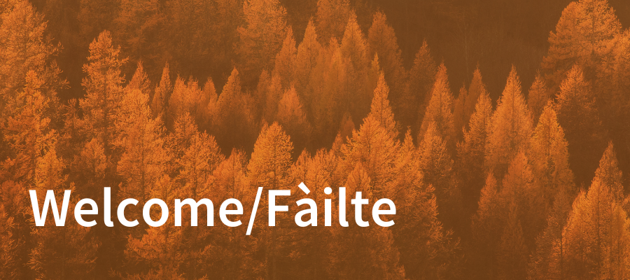 a forest of orange autumnal trees with event title overlaid